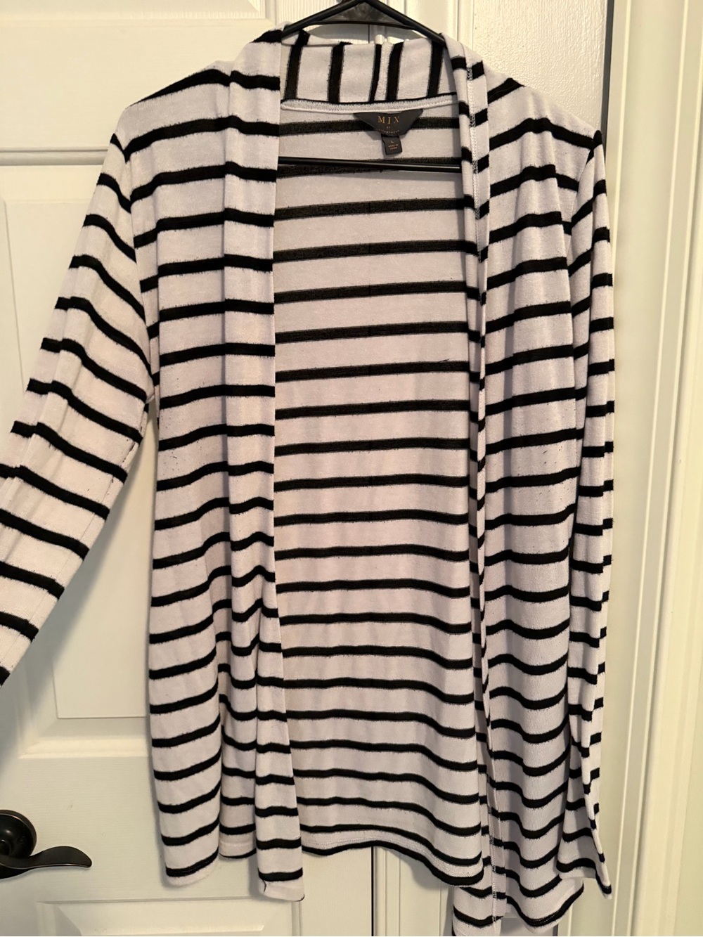 41 Hawthorn Black and White Striped Open-Front Cardigan